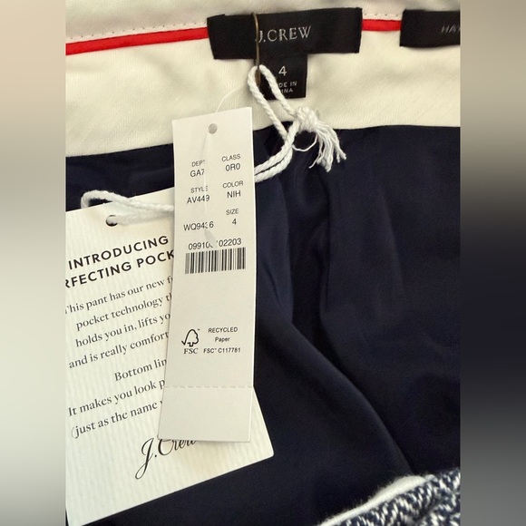 J Crew Lined Cropped Hayden Pant Blue Herringbone Linen Blend Women’s size 4 NWT - Picture 3 of 7